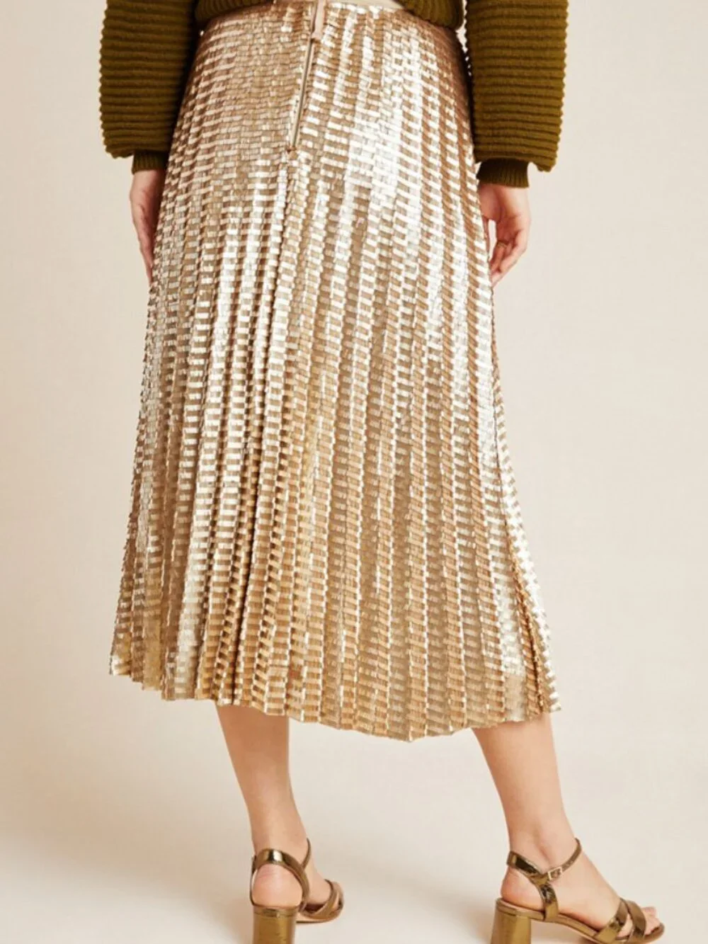 Maeve by Anthropologie Gold Natalia Sequined Midi Skirt Size 2 54474